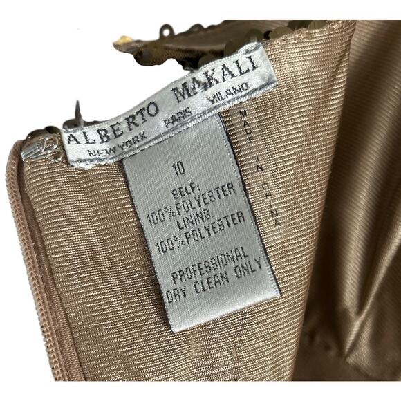 ALBERTO MAKALI Y2K Bronze Sequins Beads Evening Cocktail Dress Size 10 - Picture 7 of 7